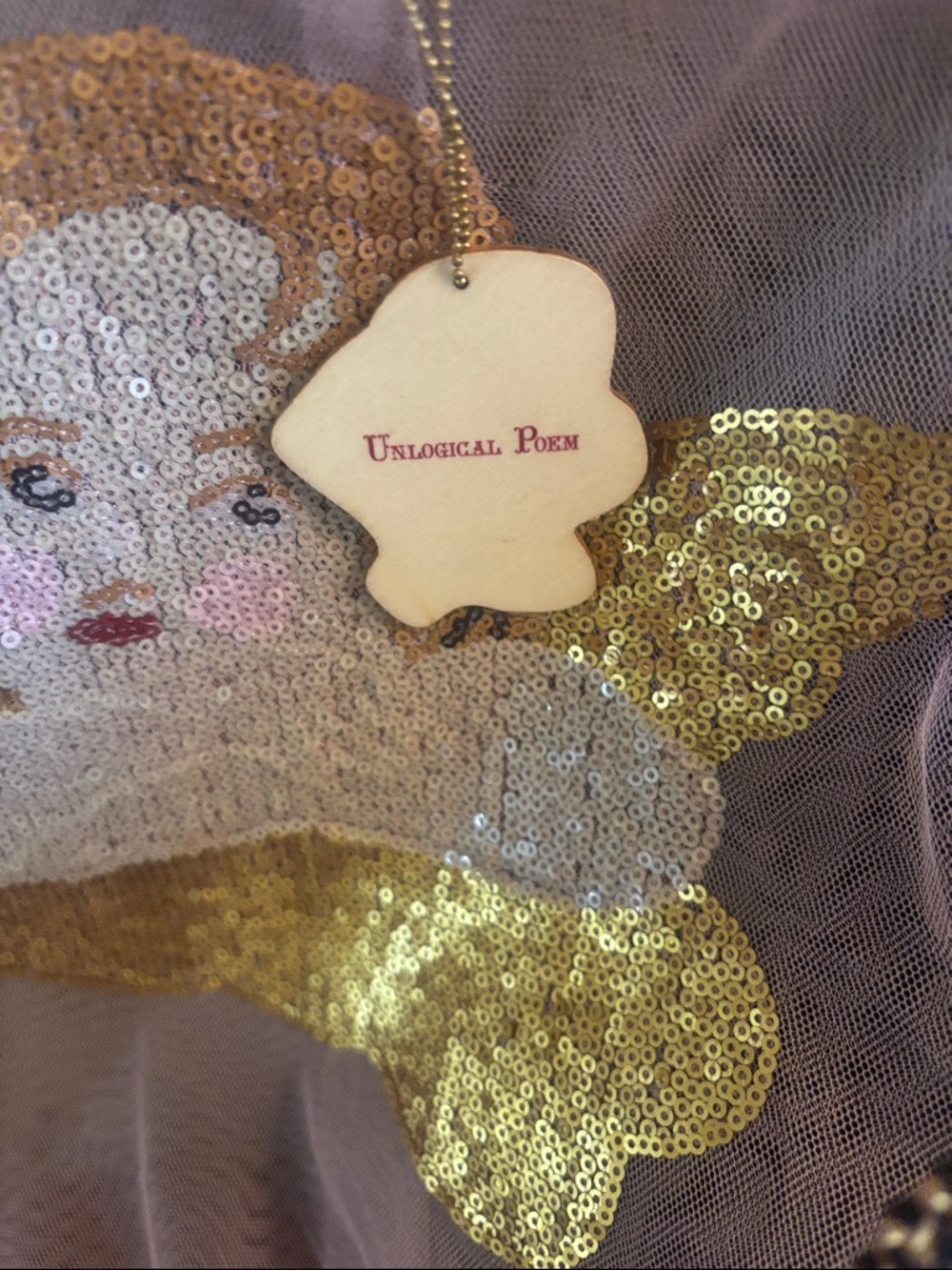 Sheer Mauve Pink Sequin Angel Patch Top NWT by Unlogical Poem - Picture 5 of 8